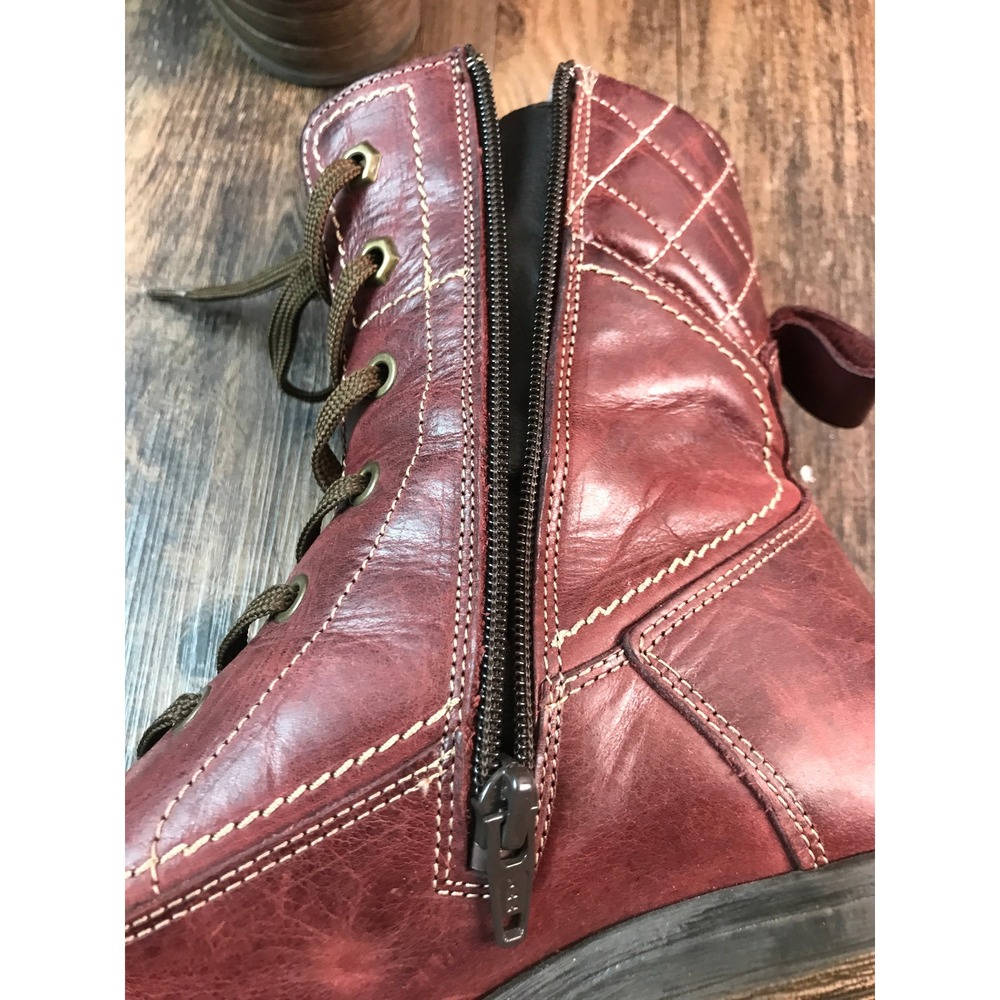 Taos Factor Dark Pink Leather Lace Up Combat Boots Faux Fur Lined Size 7.5 38 - Picture 13 of 16